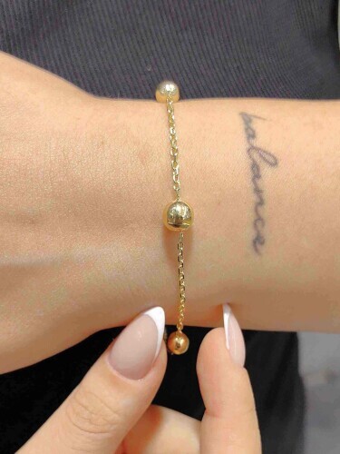 KALIN FORSE ZİNCİRLİ 5 TOPLU CİLALI 14 AYAR ALTIN TARZ BİLEKLİK - Görsel 2