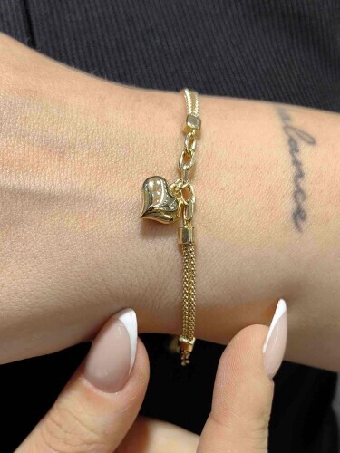 İTALYAN BİLEKLİK BALON KALP FİGÜRLÜ DOÇ 14 AYAR ALTIN TARZ BİLEKLİK - Görsel 2