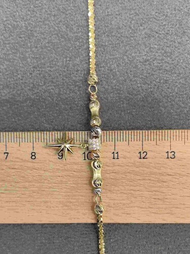 KUTUP YILDIZI FİGÜRLÜ ÜÇ RENK İTALYAN ZİNCİRLİ DORİKALI 14 AYAR ALTIN TARZ BİLEKLİK - Görsel 4