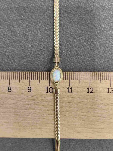 OPAL TAŞLI OVAL KESİM BALIK SIRTI ZİNCİRLİ 14 AYAR ALTIN TARZ BİLEKLİK - Görsel 4