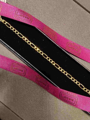 FİGARO ÖRME PARLAK CİLALI 14 AYAR ALTIN ZİNCİR BİLEKLİK - Görsel 3