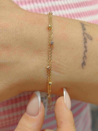 FORSE ZİNCİRLİ DORİKA TOPLU IŞILTILI 14 AYAR ALTIN TARZ BİLEKLİK - Görsel 2