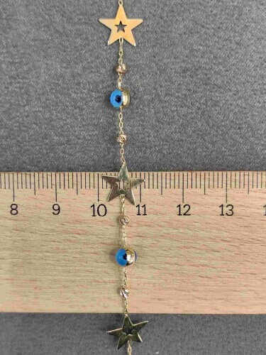 YILDIZ FİGÜRLÜ NAZAR BONCUKLU FORSE ZİNCİRLİ DORİKA TOPLU 14 AYAR ALTIN TARZ BİLEKLİK - Görsel 4