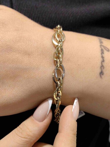 ÜÇ RENKLİ 14 AYAR ALTIN TARZ BİLEKLİK - Görsel 2