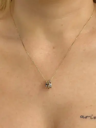 ÜÇ HALKA MODEL TAŞLI ALTIN KOLYE 8 AYAR - Görsel 2