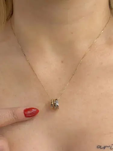 ÜÇ HALKA MODEL TAŞLI ALTIN KOLYE 8 AYAR - Görsel 3