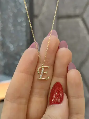 TAŞLI HARF ALTIN KOLYE 14 AYAR - Görsel 3