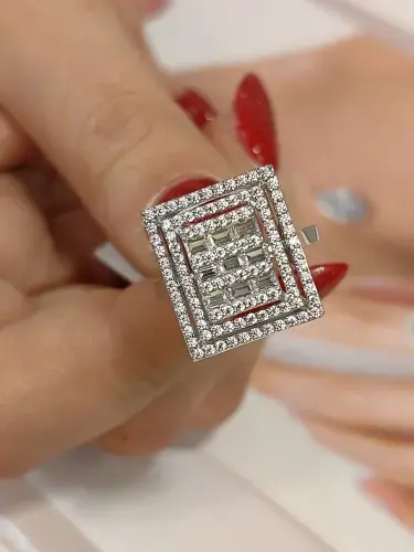 14 AYAR BEYAZ ALTIN ÖZEL TASARIM BAGET ALTIN YÜZÜK - Görsel 4