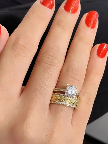 14 AYAR KALEMLİ ÖZEL TASARIM TWİN ALTIN YÜZÜK - Görsel 4