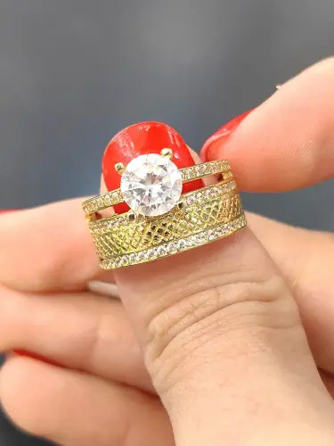 14 AYAR KALEMLİ ÖZEL TASARIM TWİN ALTIN YÜZÜK - Görsel 3