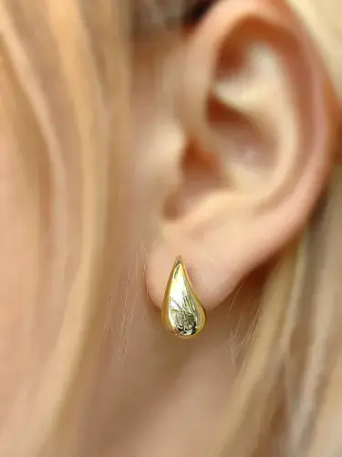 14 AYAR DAMLA MODEL VİDALI ALTIN KÜPE - Görsel 2